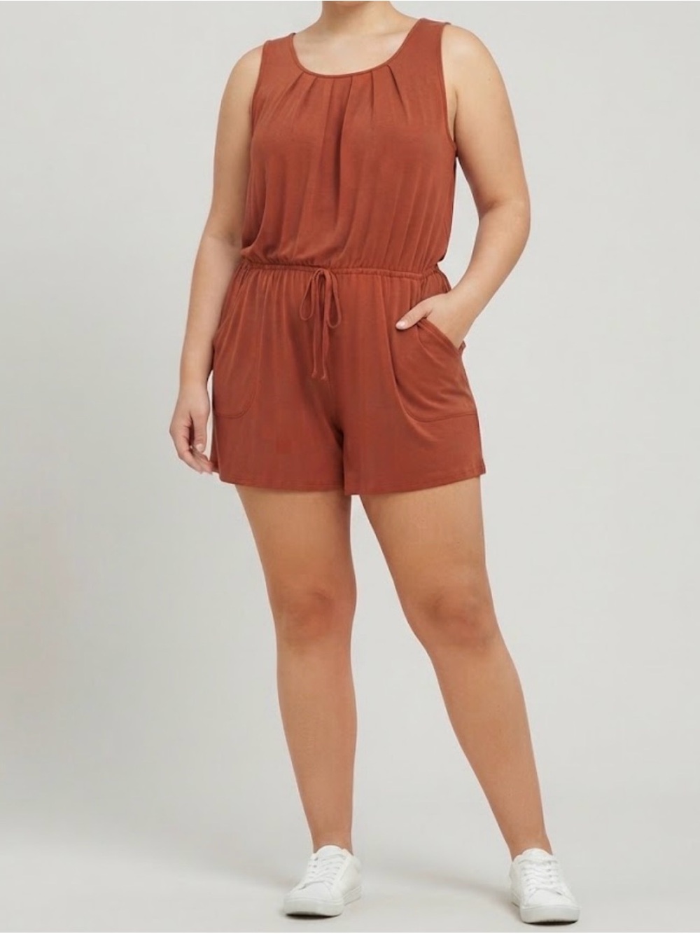 Zenana Outfitters Women's Rust Romper Tank Shorts Large Pockets Elastic Waist